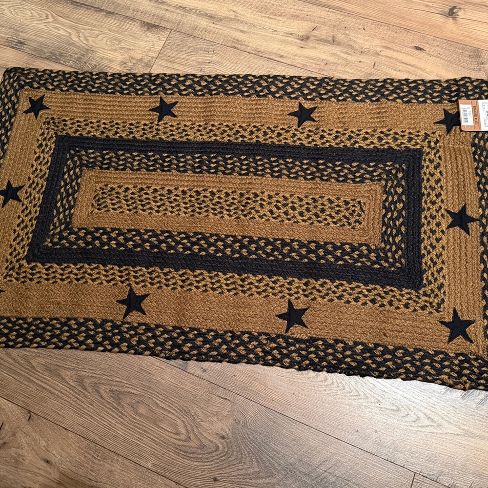 Black and Brown Star Pattern Braided Rug NEW - Picture 6 of 10